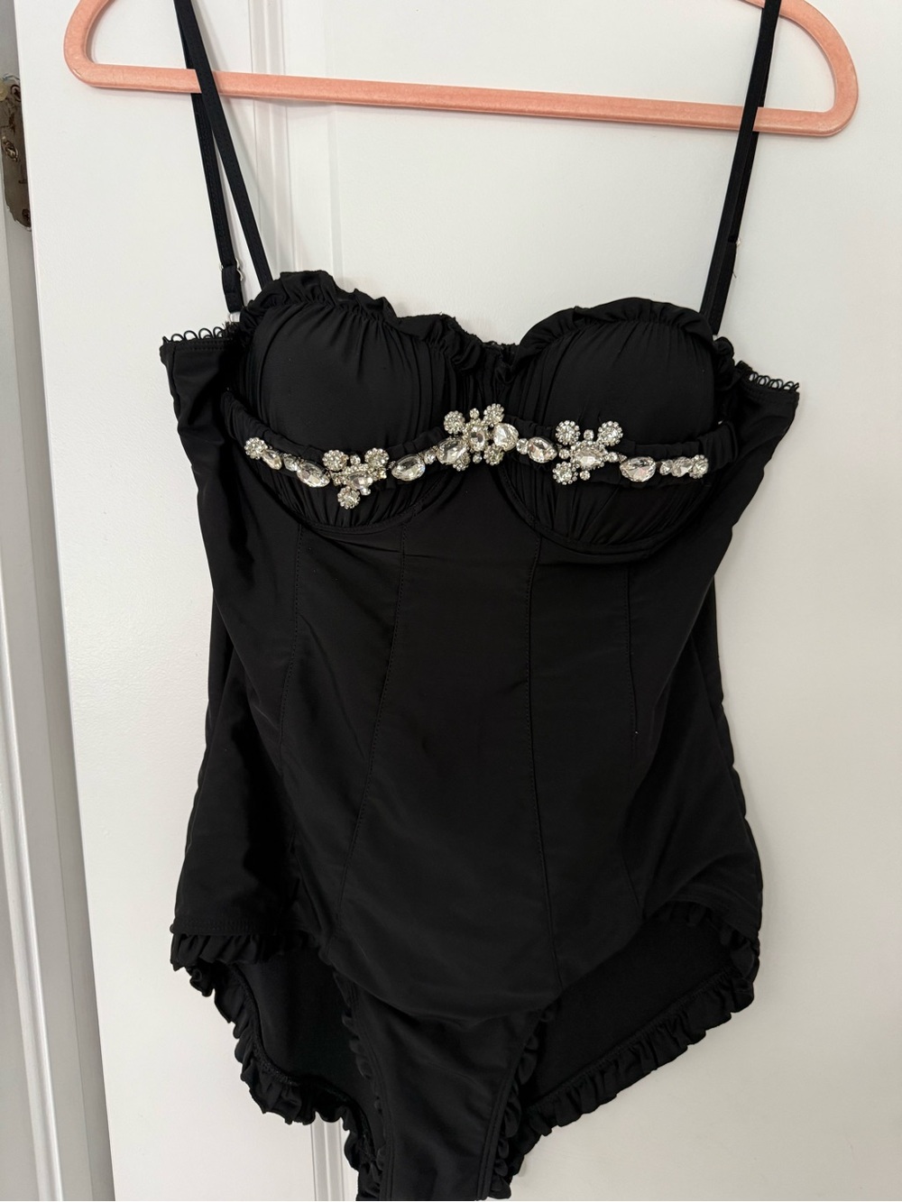 Black Embellished Bustier One-Piece Swimsuit